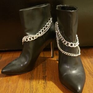 BCBGeneration Black Heeled Boots with Silver Chain
